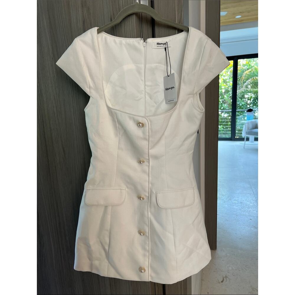 REVOLVE White Square Neck Mini Dress with Pearl Buttons - Picture 2 of 9
